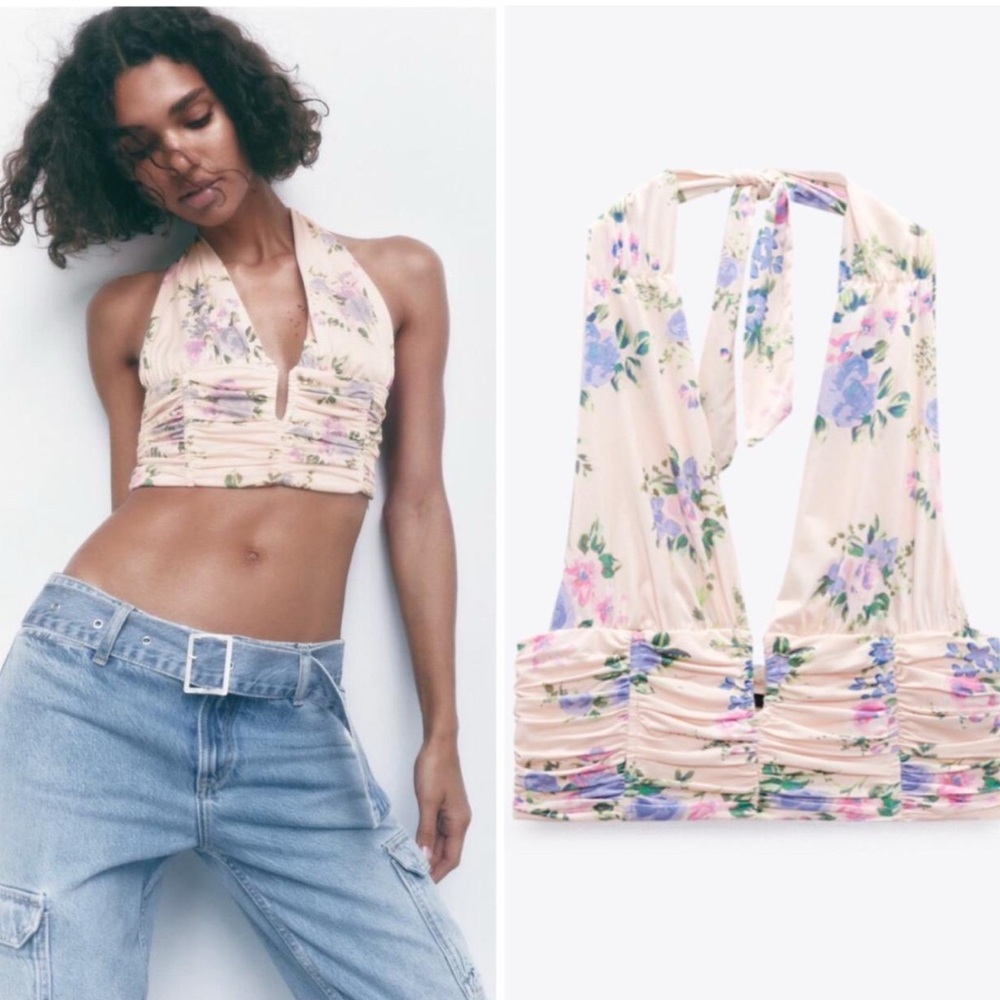 ZARA Coctil Ruched Floral Print top and Lavender Bikini NEW - Picture 3 of 7